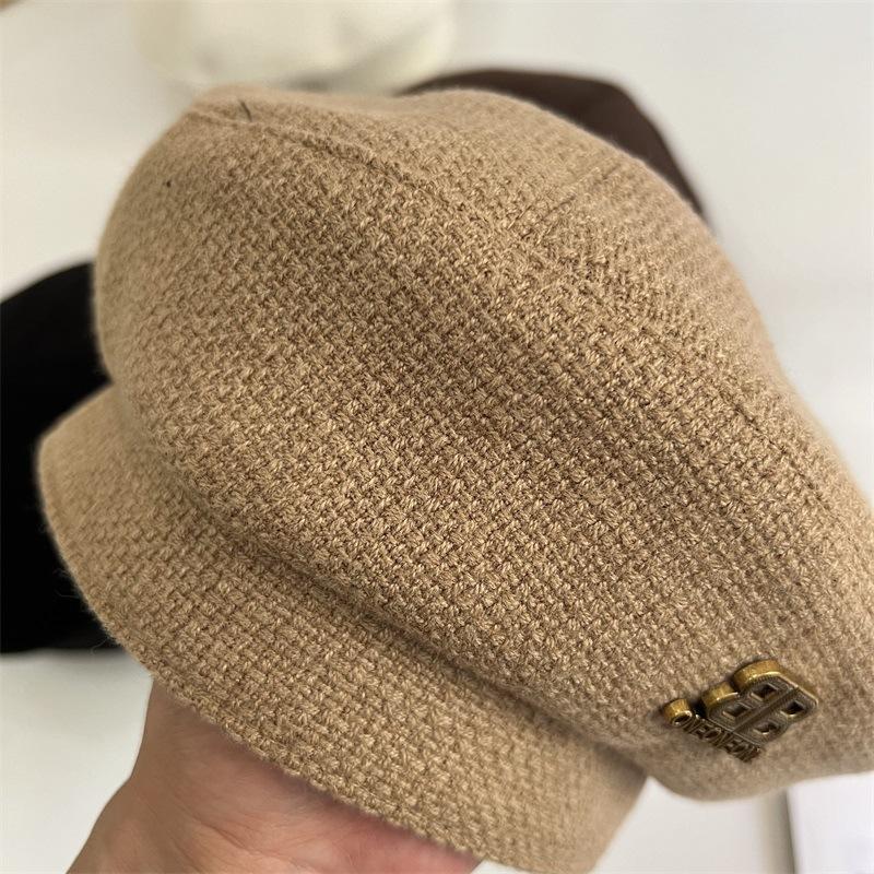 

Autumn new thick line fashion beret girls solid color literary and leisure painter hat pumpkin hat tide M（56-58cm） темно-коричневого кольору