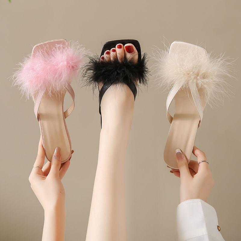 Internet celebrity going out versatile sandals women wear 2025 summer new fashion women's shoes thick heel niche sandals Mao Mao slippers