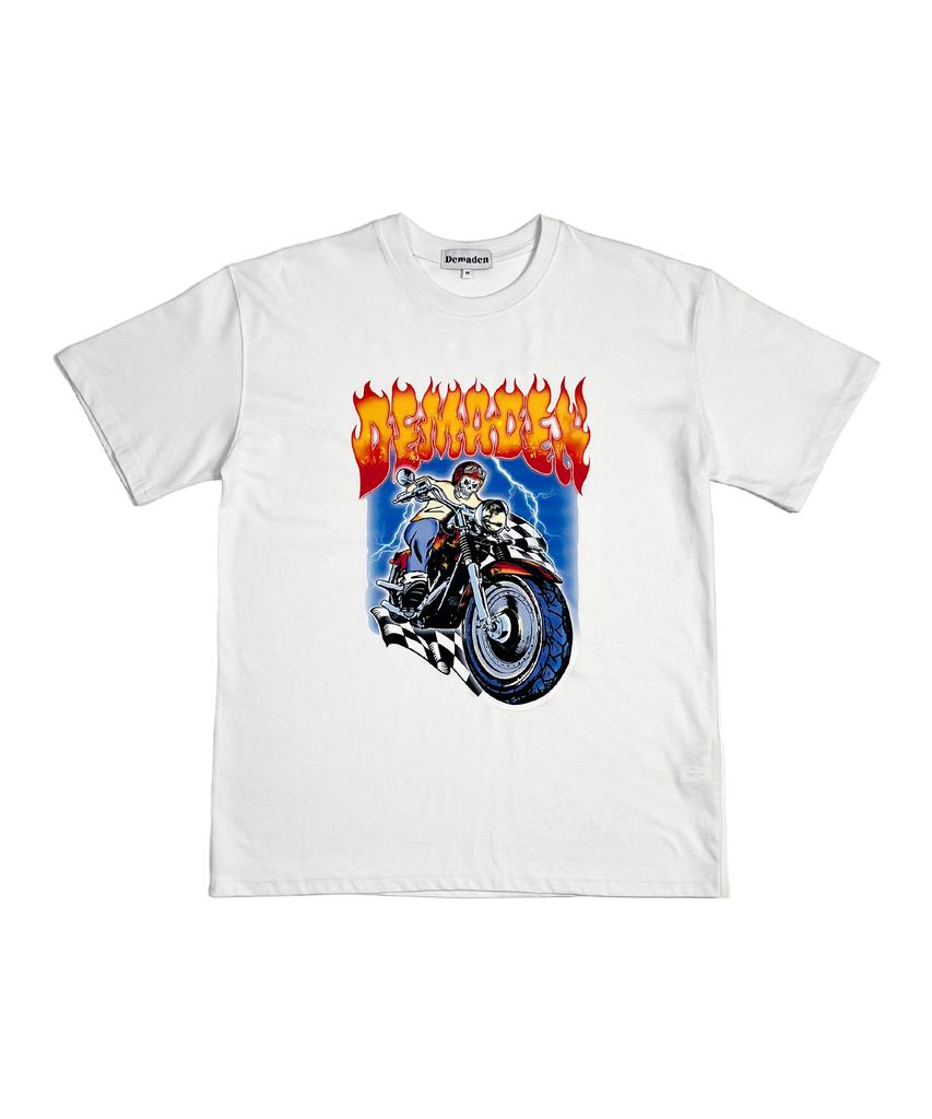DEMADEN Skull Motorcycle Gang 1/2 T-Shirt White