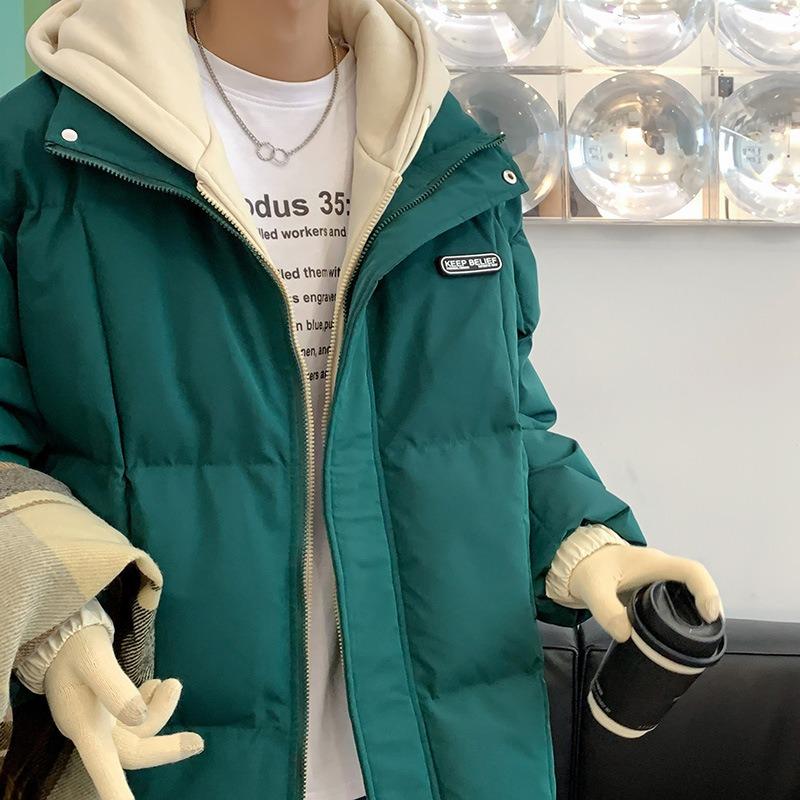 New loose hooded fake two trendy brand cotton-padded clothes for men's thickened casual versatile youth jacket cotton-padded clothes