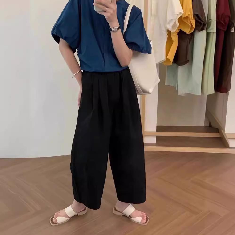 Cotton UL Japanese Style Women's Wide Leg Carrot Pants with Elastic Waist, Petite Loose Fit, Suitable for Spring, Summer, and Autumn.