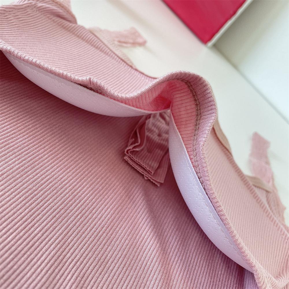 Camiseta sin mangas acanalada de encaje, Tops cortos con cuello Halter para mujer, camisola con botones, camisola con espalda al aire, chaleco recortado sin mangas de tubo de punto a la moda para mujer