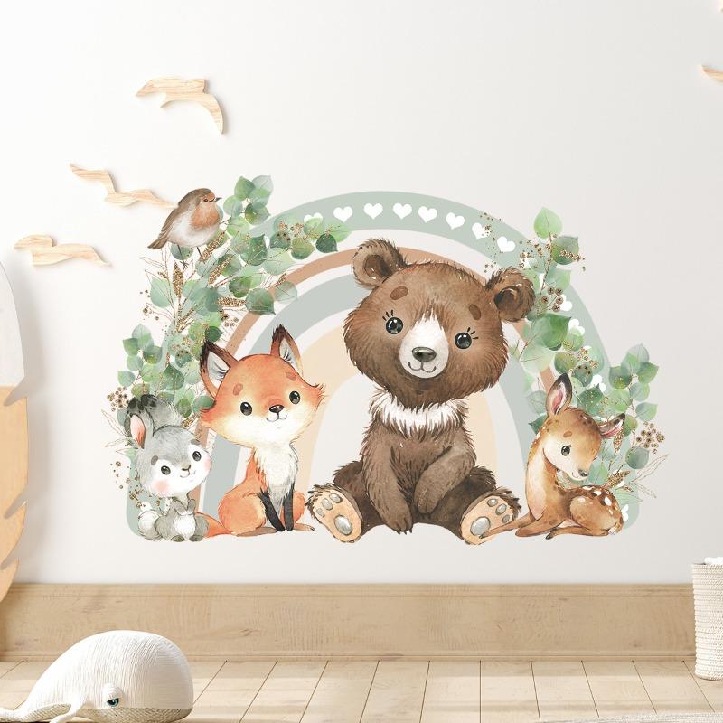 1pc Cartoon Bear Fox Heart Rainbow Animal Wall Stickers for Kids Room Children Room Removable Living Room Decoration Wall Decals