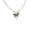 Freshwater Pearl Choker Necklace with Mother-of-Pearl Butterfly Design