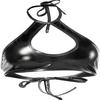 Shiny Metallic Rave Tops for Women Sexy Wet Look Leather Bra Halter Strap Outfit Crop Tops