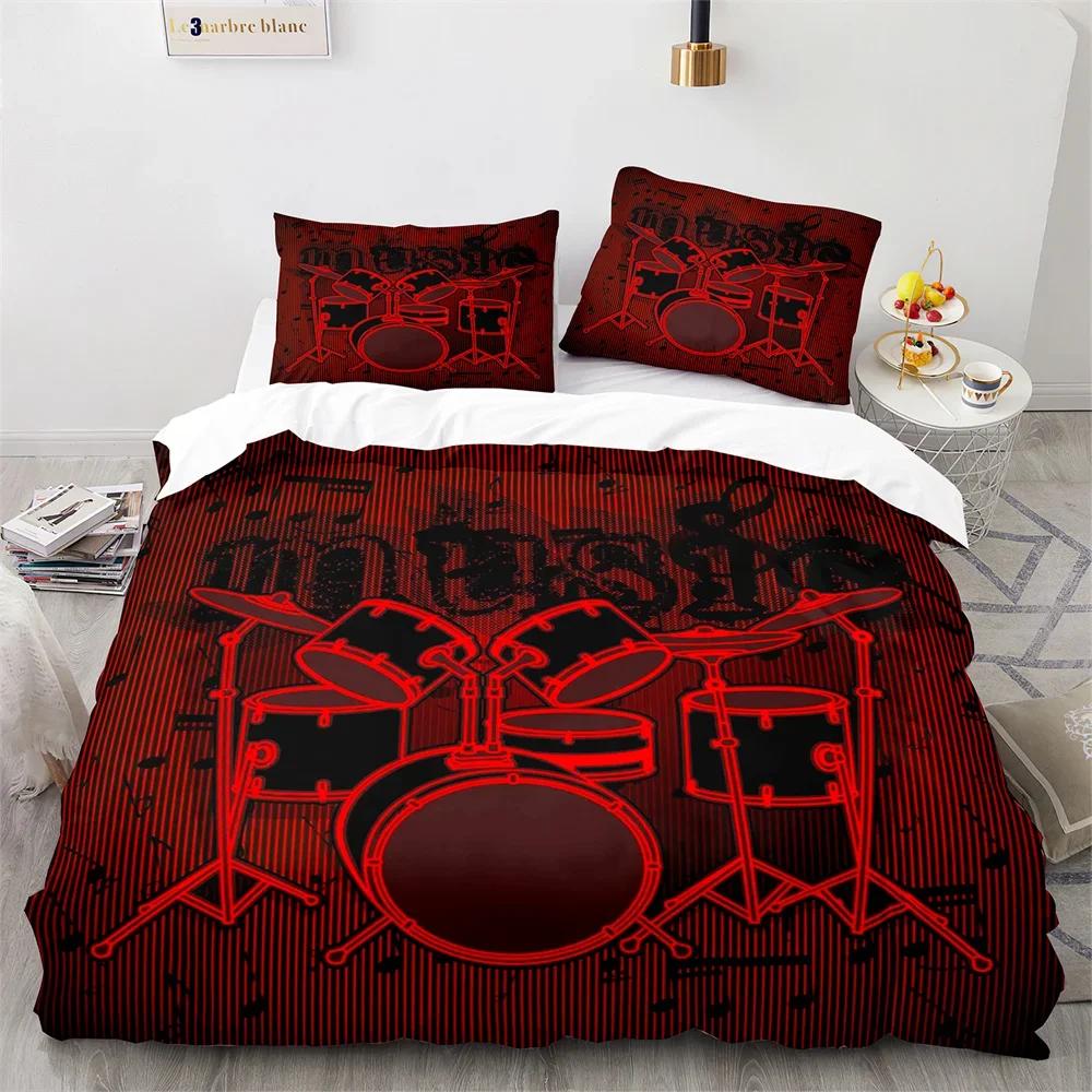Drum Kit King Queen Duvet Cover Rock Musical Style Bedding Set For Kids Teens Adults Hip Hop Grunge 2/3Pcs Polyester Quilt Cover