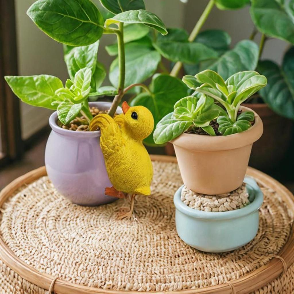 Duck Flower Pot Hugger Miniature Figurine Resin Animal Sculpture for Decorative Garden Accessories