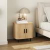 Nightstand with Louvered Doors and Steel Legs, for Bedroom and Living Room, Oak
