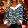 Women's T Shirt Tee Christmas Shirt Long Sleeve Party Christmas Print Fleece Collar V Neck Top