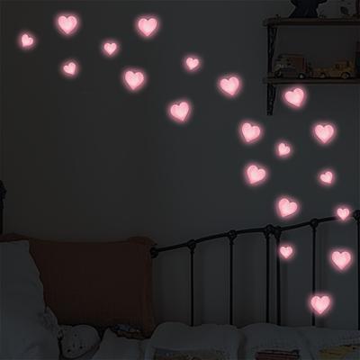 Pink and Luminous Heart-shaped Wall Stickers for Bedroom Wall Decoration, Romantic Self-adhesive Fluorescent Stickers