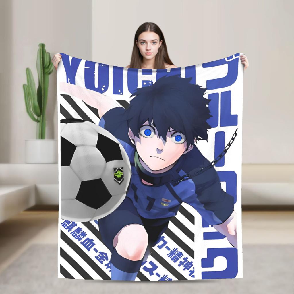 Blue Lock Rin Itoshi Knitted Blanket Meguru Bachira Flannel Throw Blanket Bed Decoration Ultra-Soft Warm Breathable Rug Piece