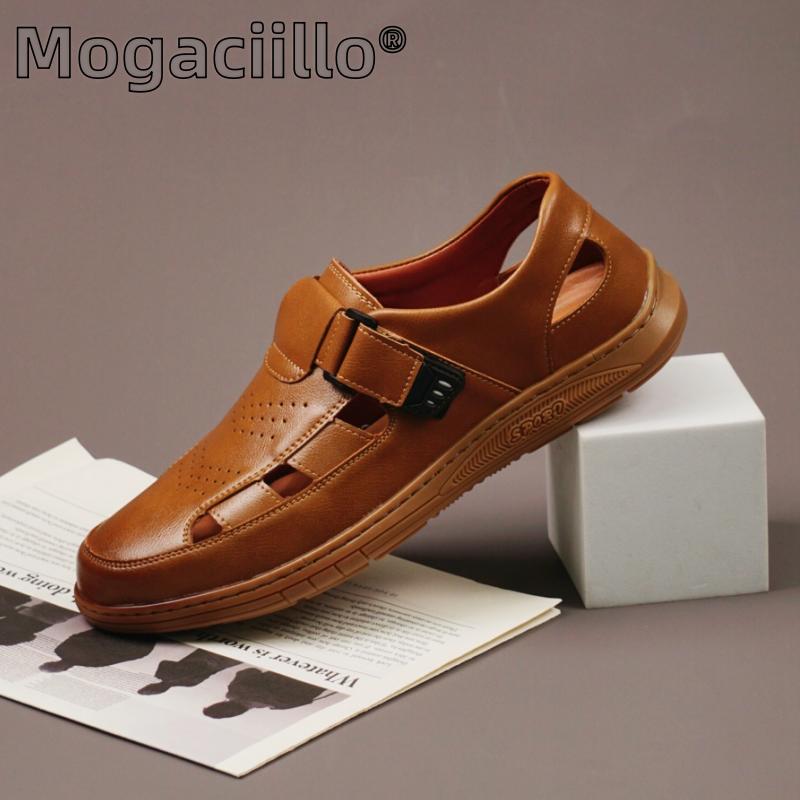 High End Brand Men's Casual Sandals Wear-resistant Soles Summer Breathable Beach Shoes Commuting Men's Leather Perforated Shoes