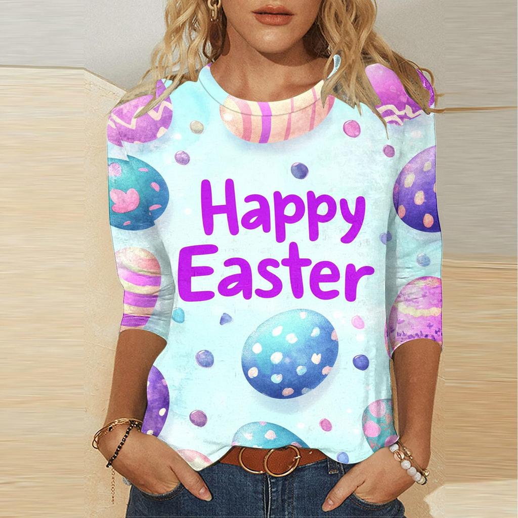 Women's -print loose 7-inch sleeve top