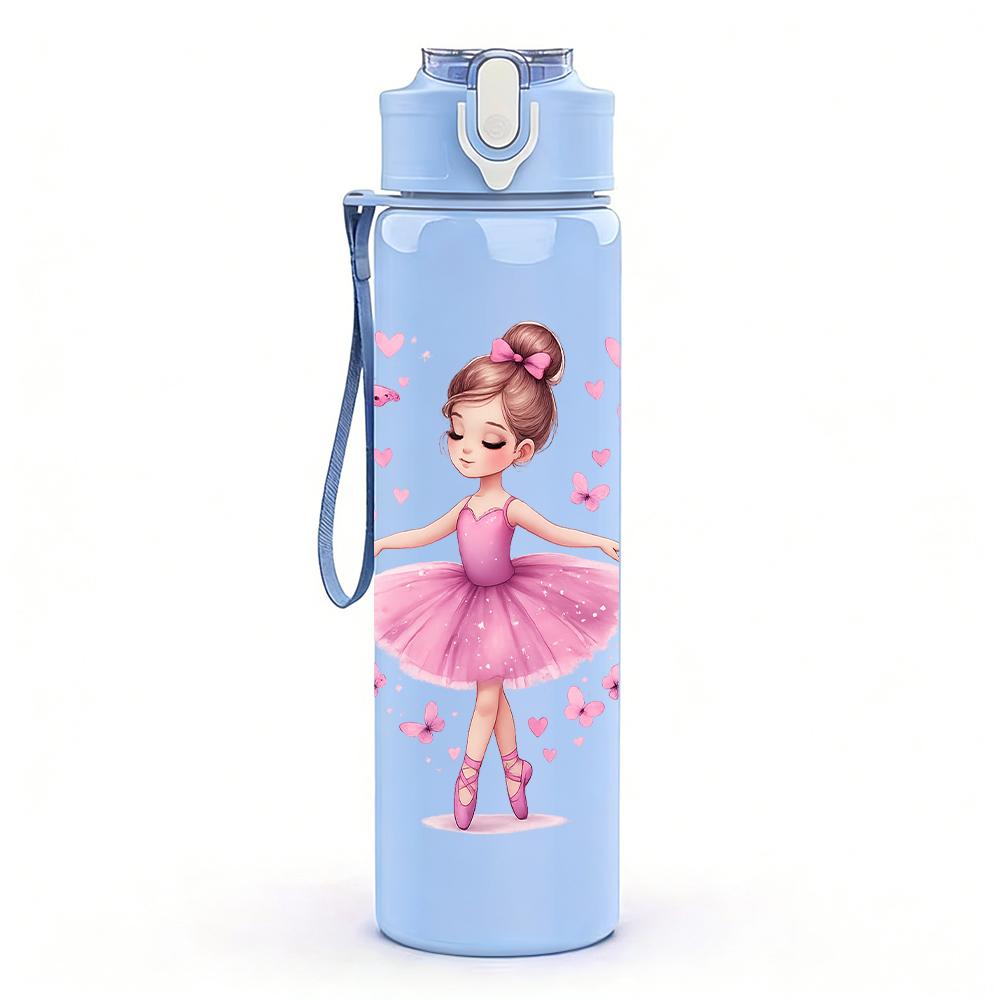 1 Pezzo Figura Ballerina con Cornice a Cuore 750ml Bottiglia d'Acqua in Plastica Colorata Tappo Flip-Top Anti-Perdita Per Sport Ufficio Uso Domestico