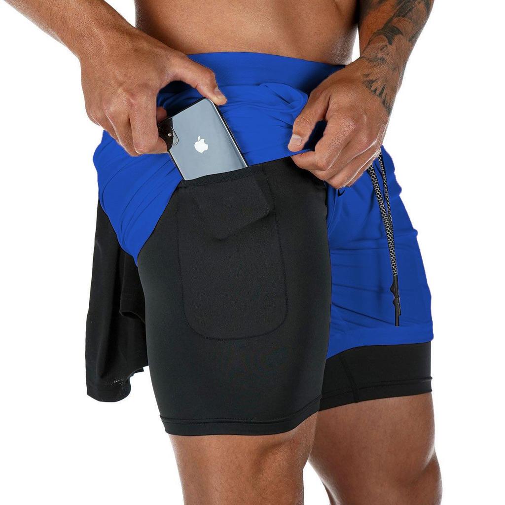 2023 Men's Double-Layer Muscle Running Shorts with Multi-Pocket Design