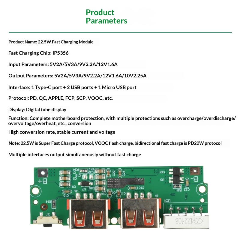 22.5W Fast Charging Module For Diy Power Bank Pd Qc Vooc 3.7V Lithium Battery Charger Board Circuit Protection With Led Display