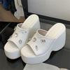 Fashion Eilyken CRYSTAL DIAMOND Solid Platform Wedges Women Slippers Summer Open Toe Thick Bottom High Heels Slide Shoes