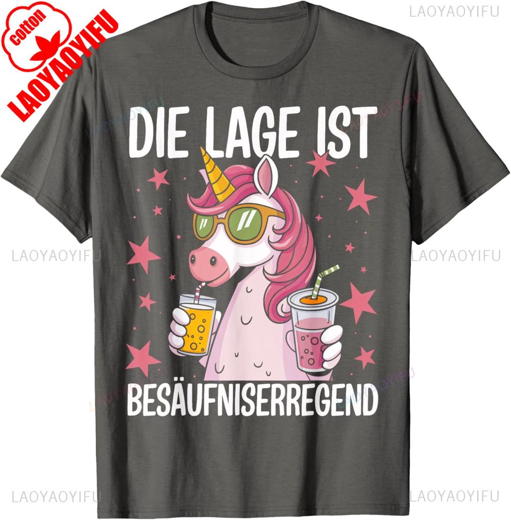 Funny German Text Graphic T Shirt Die Lage Ist Besäufniserregend Cotton Black Vintage Summer New Arrival Unisex Party Outfit