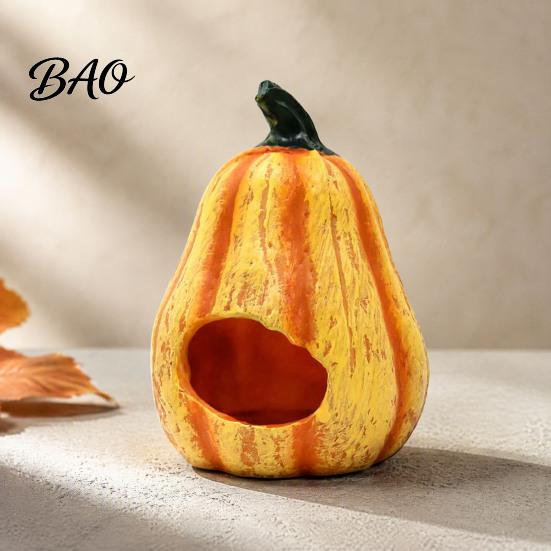 Terrarium Pumpkin Decor Aquarium Hideout, Halloween Fish Tank Decoration, Resin Jack-O-Lantern Decorations Hide Cave for Betta Shrimp Shelter