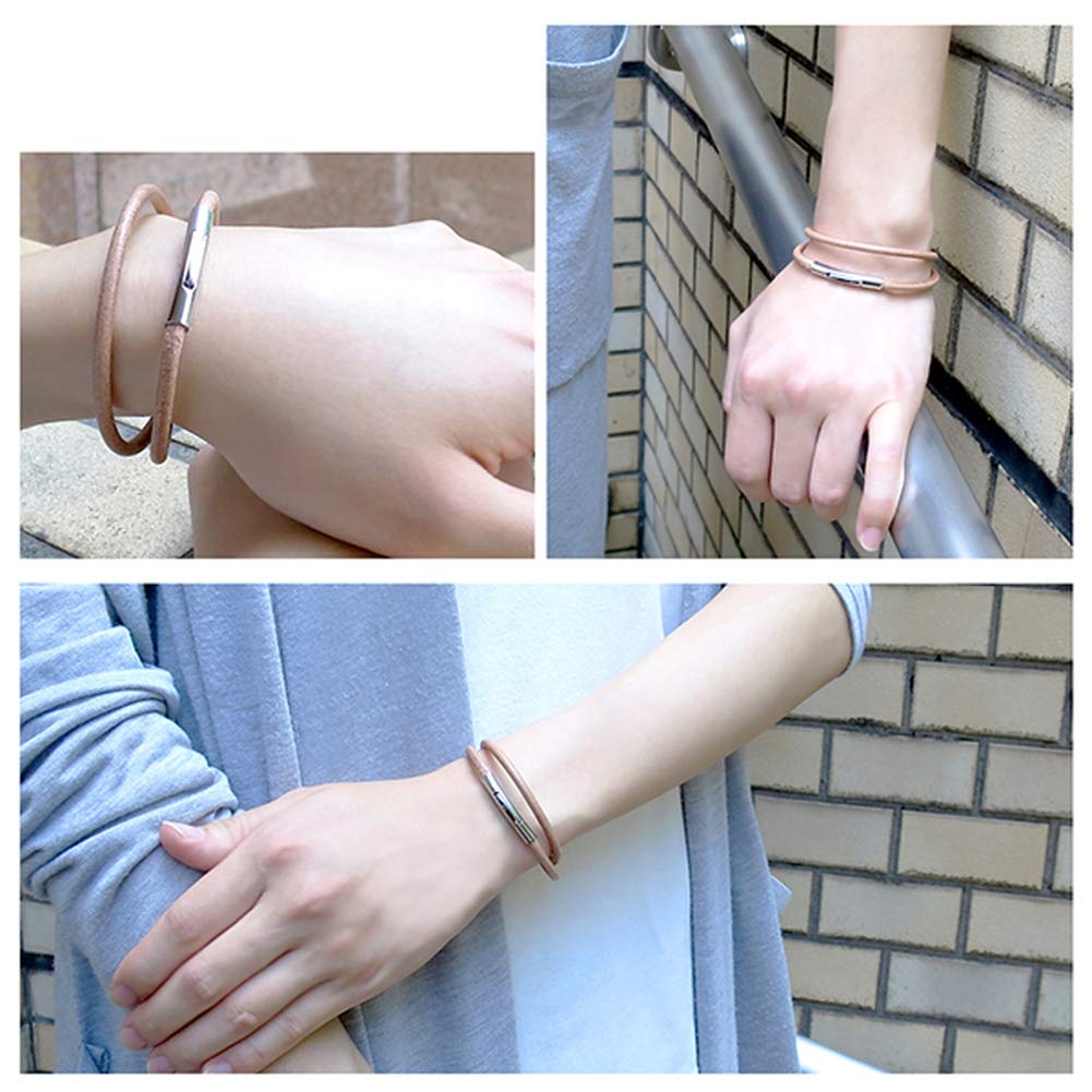 [Close To Me] Special Edition Leather Pair Bracelets (Brown L and Natural S), Hypoallergenic for Men and Women