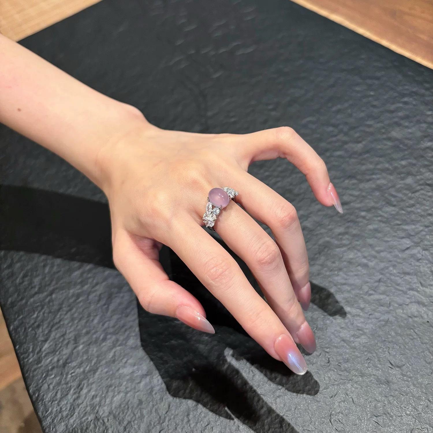 New Chinese Purple Chalcedony Ring For Women Elegant Zircon Band Best Friend Gift Valentine Jewelry Adjustable open ring