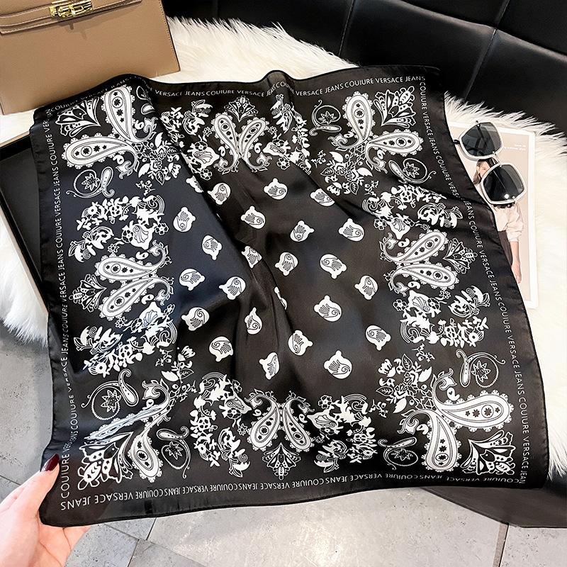 71Cm silk scarf women's high-end sense European and American hot-selling printed fashion scarf retro paisley cashew flower satin square scarf