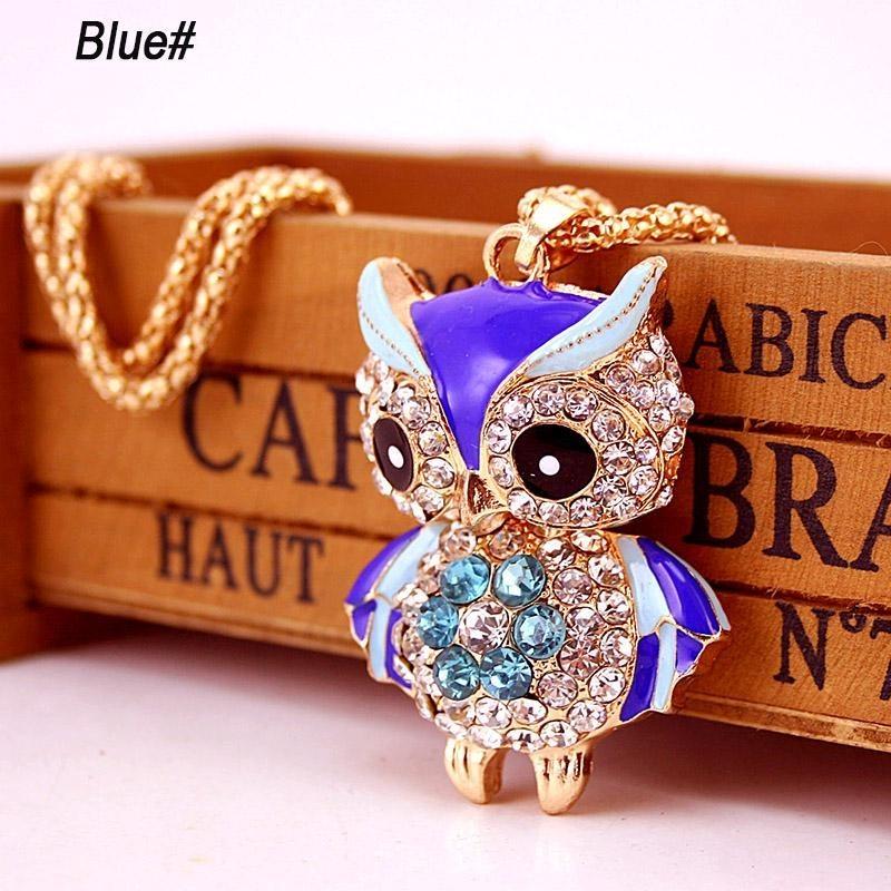 Luxurious Crystal Pendant Long Necklace Featuring Vintage Punk Style Rhinestone Owl