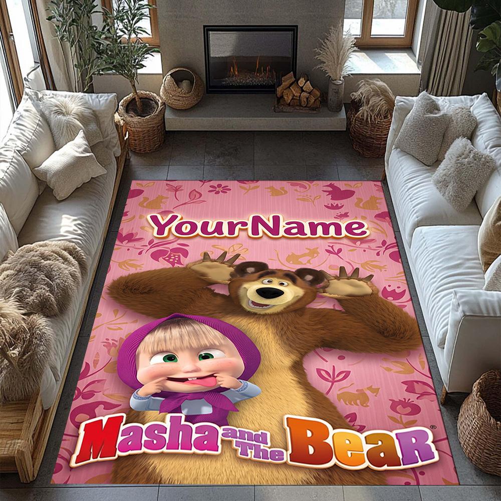 Masha Bear Customized Name Floor Rug Office Rug Perfect for Decorate Room Foyer Playrooms Dormitory Anti-slip Rug Decorate Offices