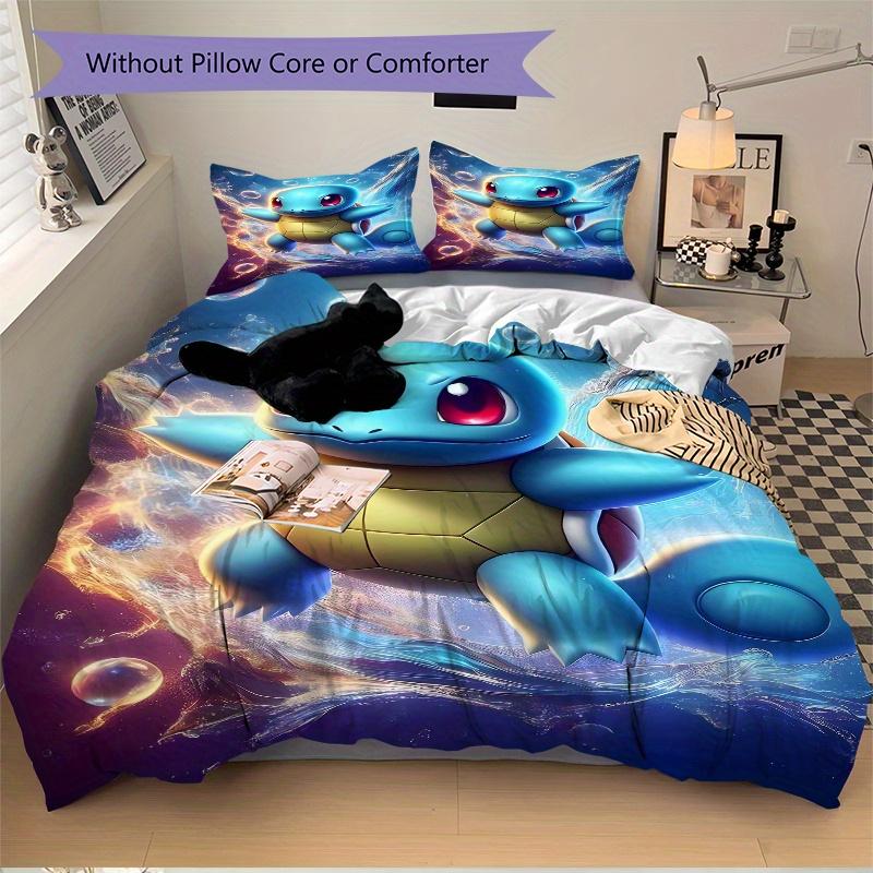 3pcs Squirtle Pokémon Quilt Set Soft and Comfortable Bedroom, Guest Room and Dorm Decor Bedding Set F085