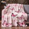 Pink Butterfly Illustration Digital Pattern Printed Fleece Blanket - Made from 100% Polyester Skin-Friendly Non- Fabric, Lightwe