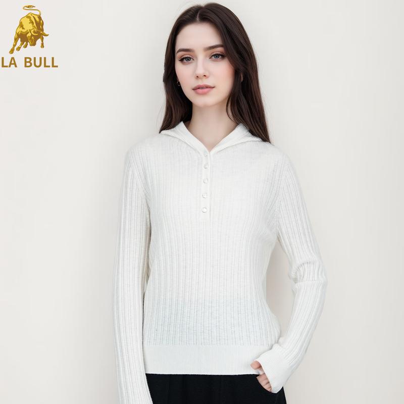 

LA BULL Women s Hooded Button Wool Cardigan M