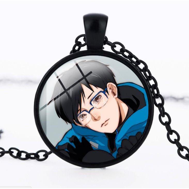 Round Acrylic Alloy Pendant Figure Pattern Necklace Unisex Chain