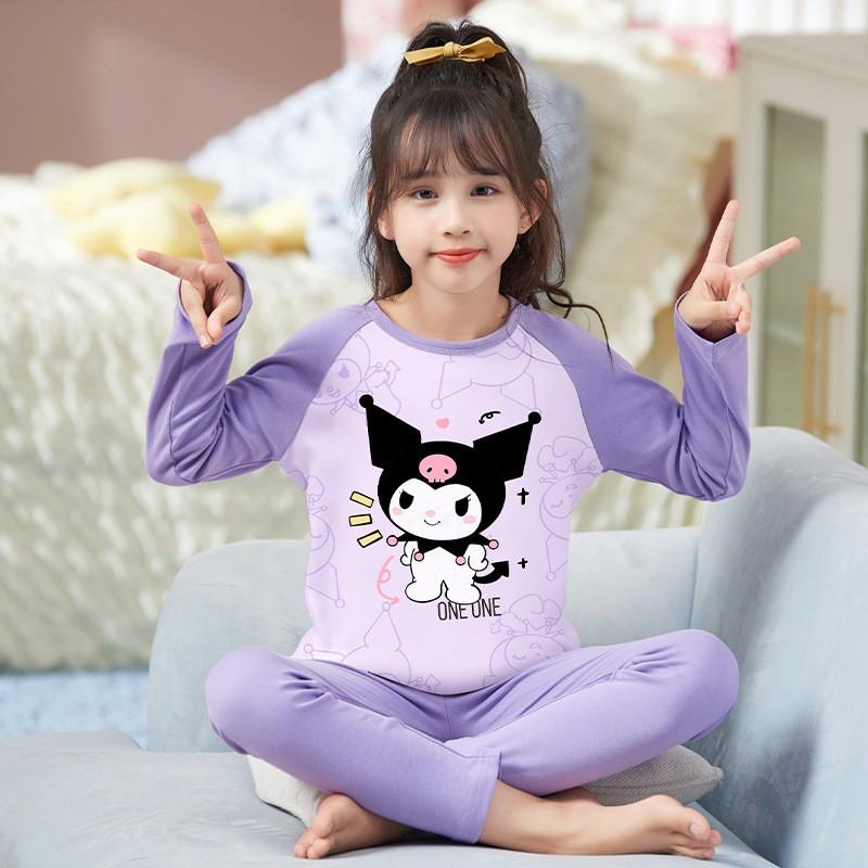 Girls Winter Pajama Set Cotton Long Sleeve Sleepwear Cartoon Print Home Outfit Ages 8