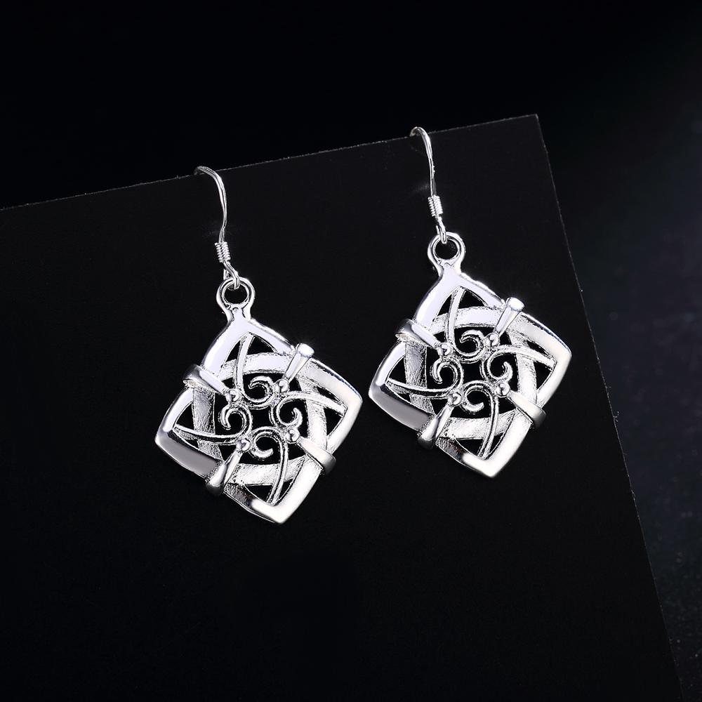 925 Sterling Silver Square Geometric Pendant Piercing Earrings Fashionable Wedding Jewelry