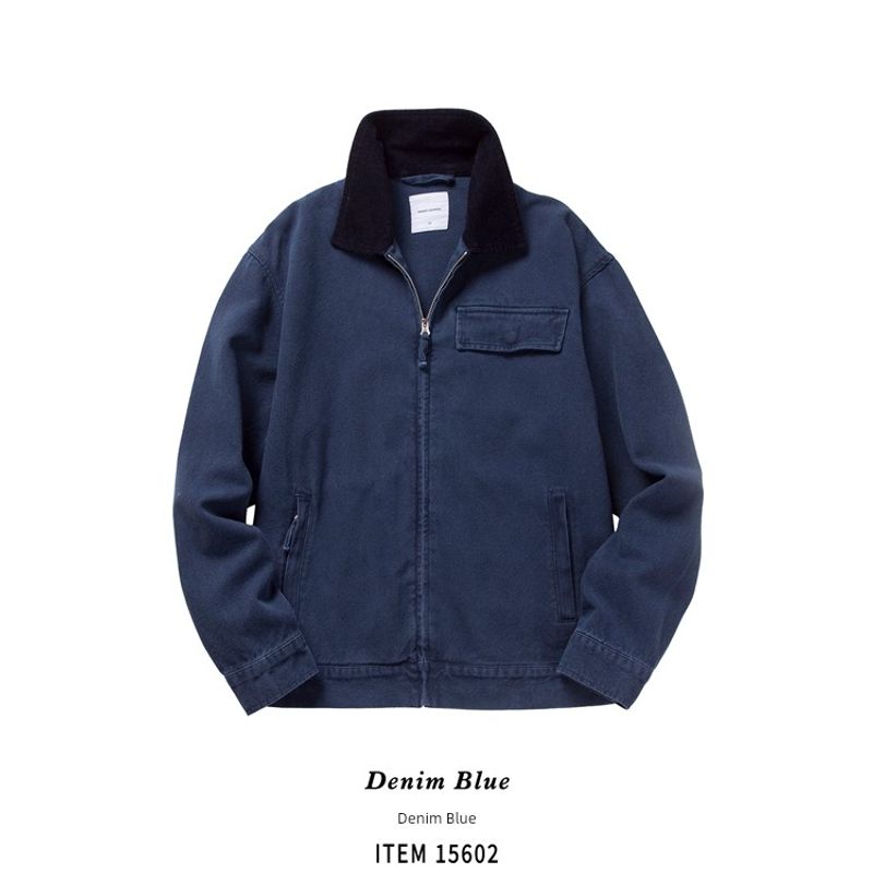 Retro Heavy-Duty Pure Cotton Tough Guy Workwear Jacket for Men, Spring and Autumn Turn-Down Collar Foreign Trade Men's Motorcycle Canvas Jacket