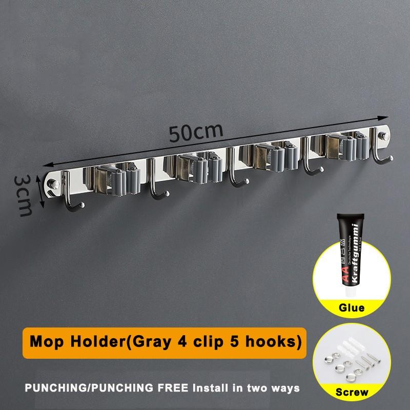 Hanger Heavy Duty Stainless Steel Space Saving Mop Rack Organizer Laundry Room Broom Holder Storage Hook Wall Mount
