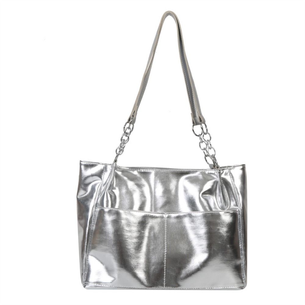 

Multi-position Simple Shoulder Bag Zipper Women Handbag Portable PU Leather Tote Bag Outdoor серебряный