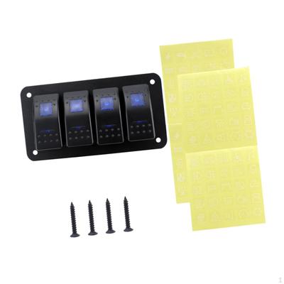 4 Gang Rocker Switch Panel with Stickers Premium Professional Toggle Blue Backlit for Car
