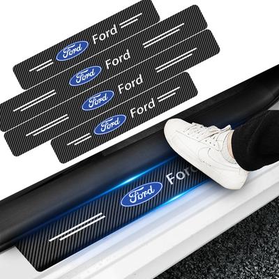 4Pcs Car Door Plate Carbon Fiber Threshold Protector 3D Sticker Decal For Focus Mondeo Kuga Fiesta MK7 Escort Explorer Edge 2 4 MK2 MK4