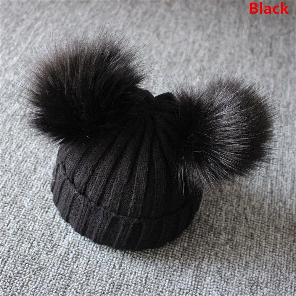 Winter Pom Windproof Kids Knitted Hat Baby Beanie Cap Bobble Hat Warm