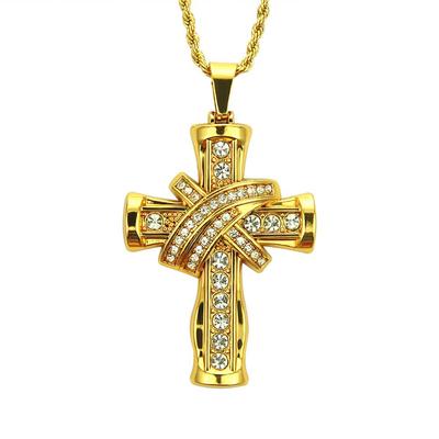 Collana con Pendente a Croce 3D con Diamanti da Uomo - Stile Hip-Hop Europeo e Americano
