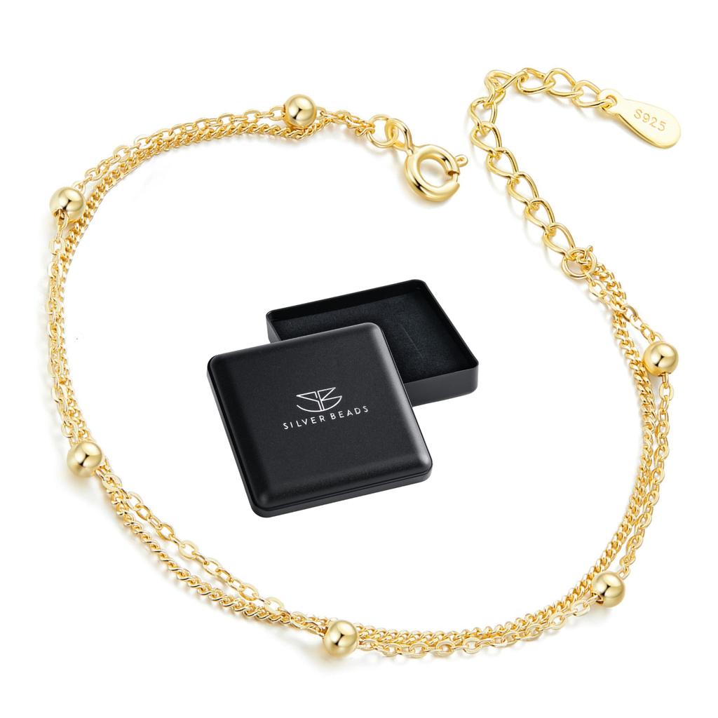 Silver Gold-plated Double Bracelet Decorated with 925 Silver Balls