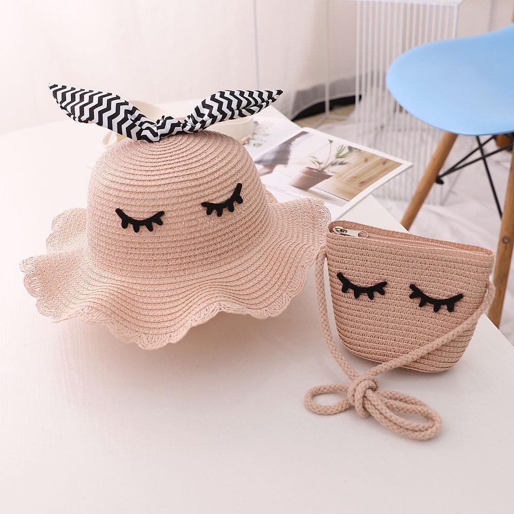 Fashion Summer Children Sunscreen Straw Hat Bag Weaving Grass Cap Cool Sun Hat For Girl Cute Breathable Baby accessories