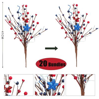 Independence Day Single Flower Branch Red White Blue Pentagram Cuttings National Day Home Decoration Single