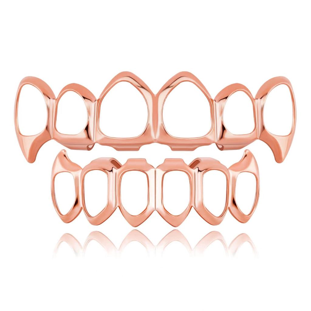 European Six-Tooth & Four-Tooth Hollow Fangs with Flat Teeth Hip Hop Grill Set