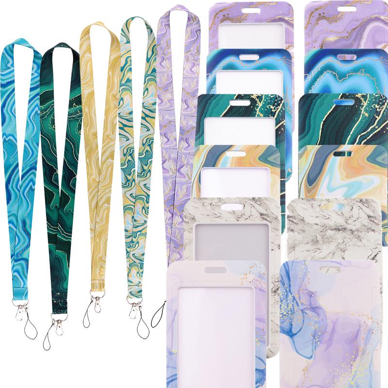Marble Texture Phone Lanyard & Card Holder for Student/Work ID, Meal & Bus Access.