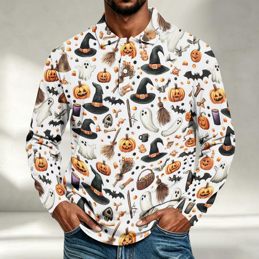 Men's Long Sleeve Shirt Halloween Print Loose Fit Casual Top