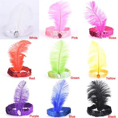 Feather Flapper Sequin Charleston Dress Costume Women Solid Multicolor Hairband