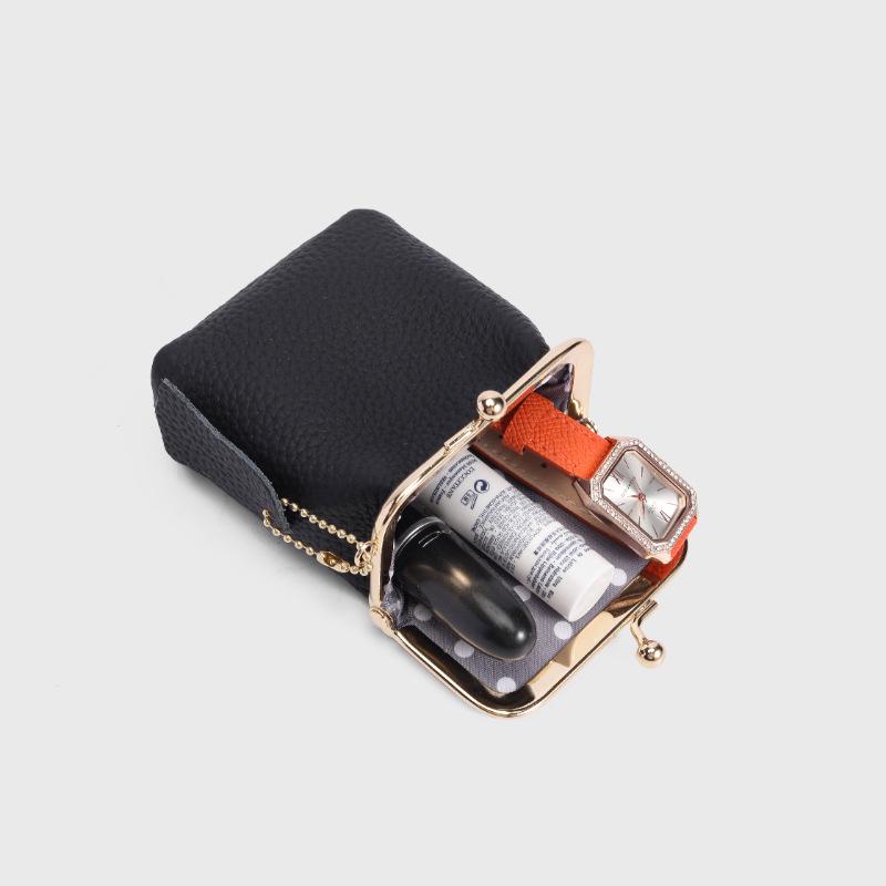 Genuine Leather Mini Lychee Grain Coin Purse: European & American Fashion Lipstick & Coin Storage Pouch