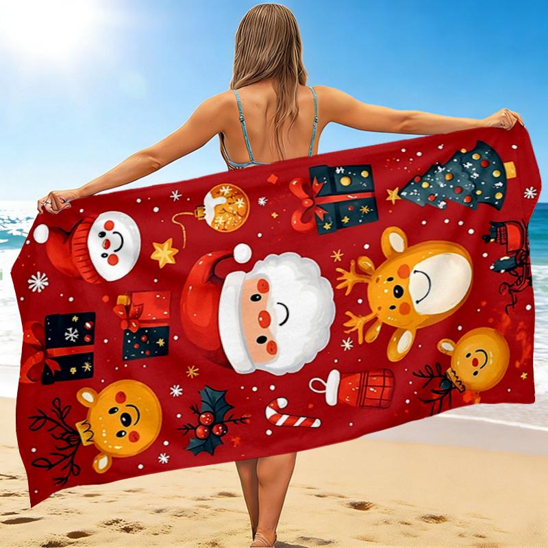 1Pc Christmas Holiday Elements Beach Towel, Quick Dry, Multi-Use for Beach Pool Gym Yoga Home Travel, Christmas, Halloween, Xmas Gift S265